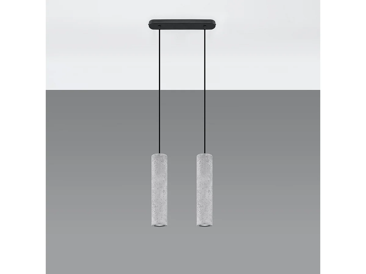 Lampes suspendues Solvix industriel en béton - 2 sources lumineuses 4000K - L.30 x H.90 cm - gris