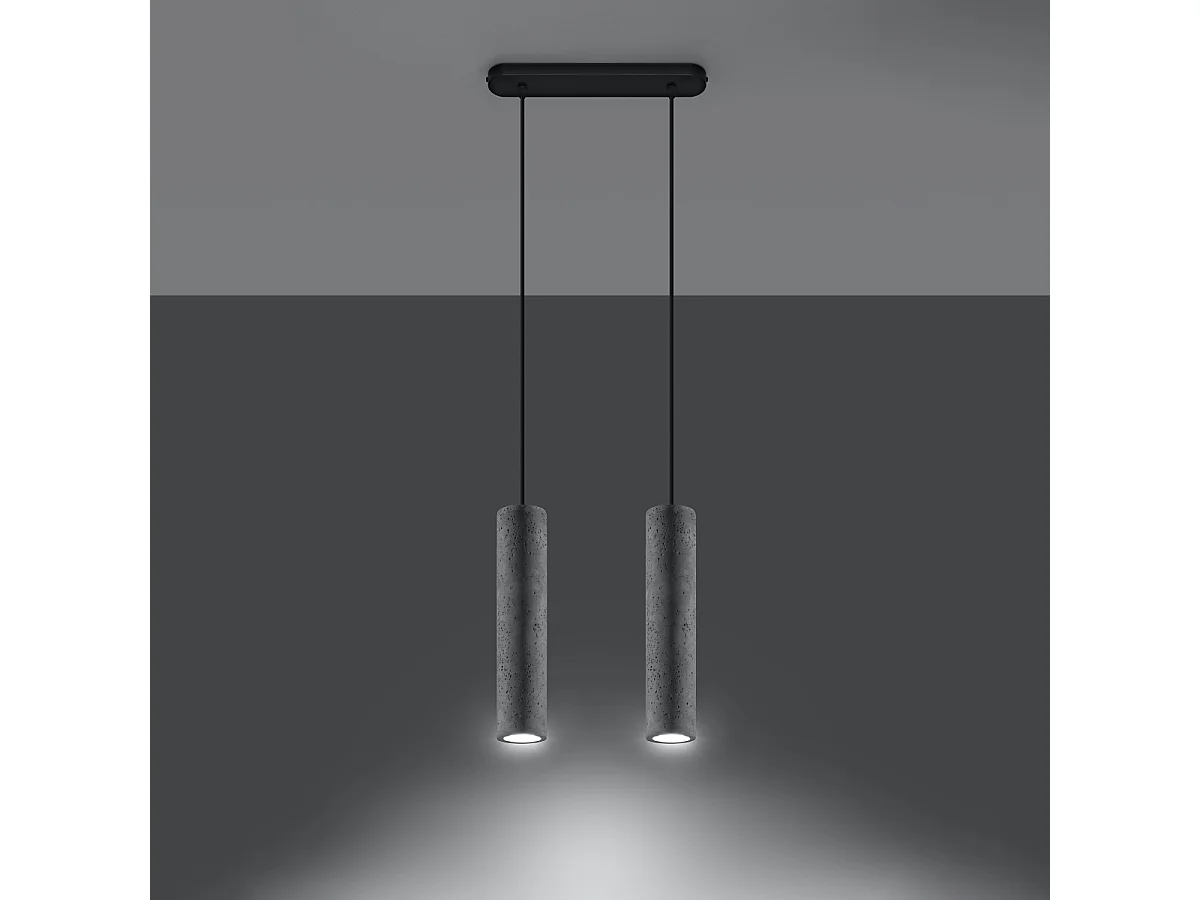 Lampes suspendues Solvix industriel en béton - 2 sources lumineuses 4000K - L.30 x H.90 cm - gris