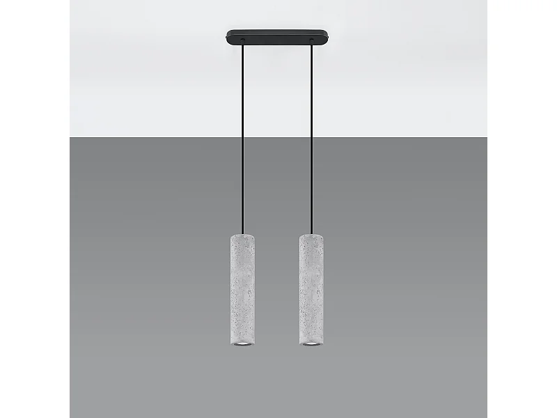 Lampes suspendues Solvix industriel en béton - 2 sources lumineuses 4000K - L.30 x H.90 cm - gris