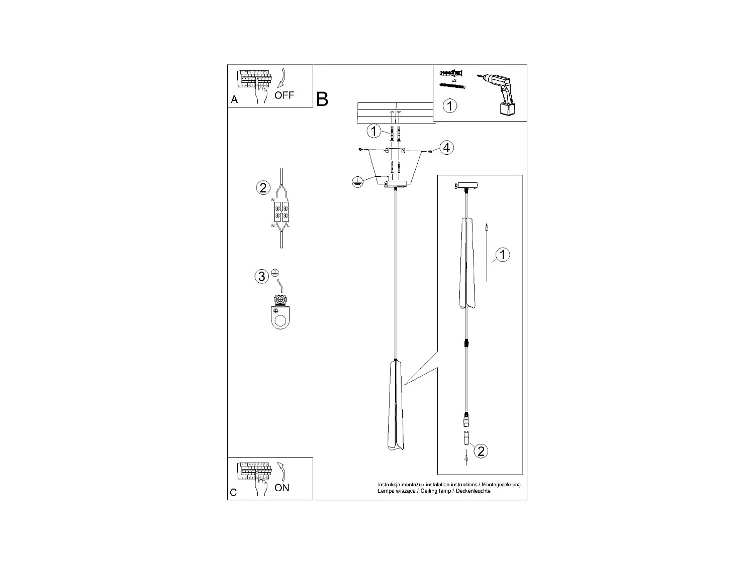 Lampy wiszące skandynawski Astel, stal - 1 źródło światła 3000K - L.8 x H.120 cm - czarny