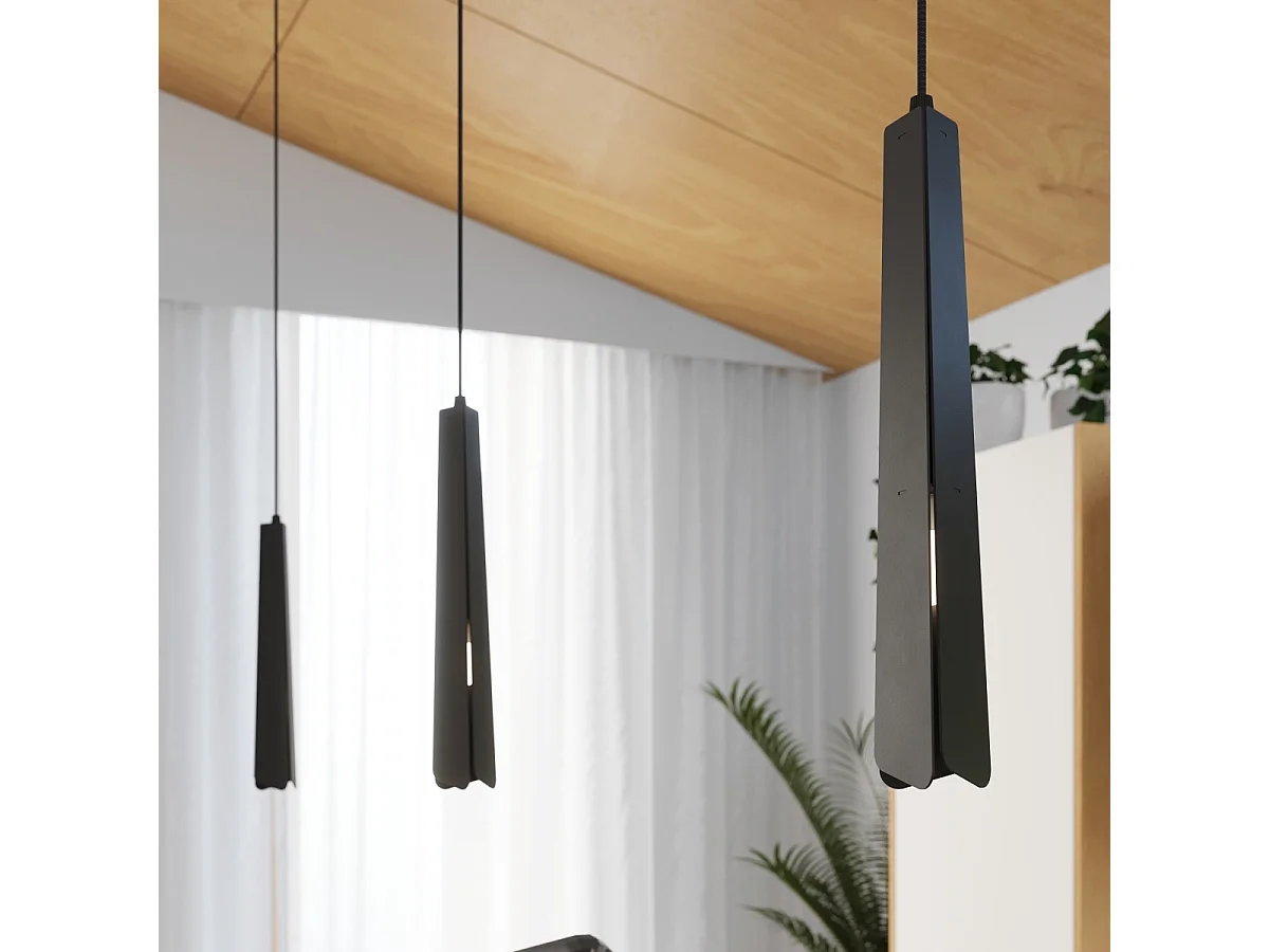 Lampade a sospensione Astel scandinavo di acciaio - 1 sorgenti luminose 3000K - L.8 x A.120 cm - nero