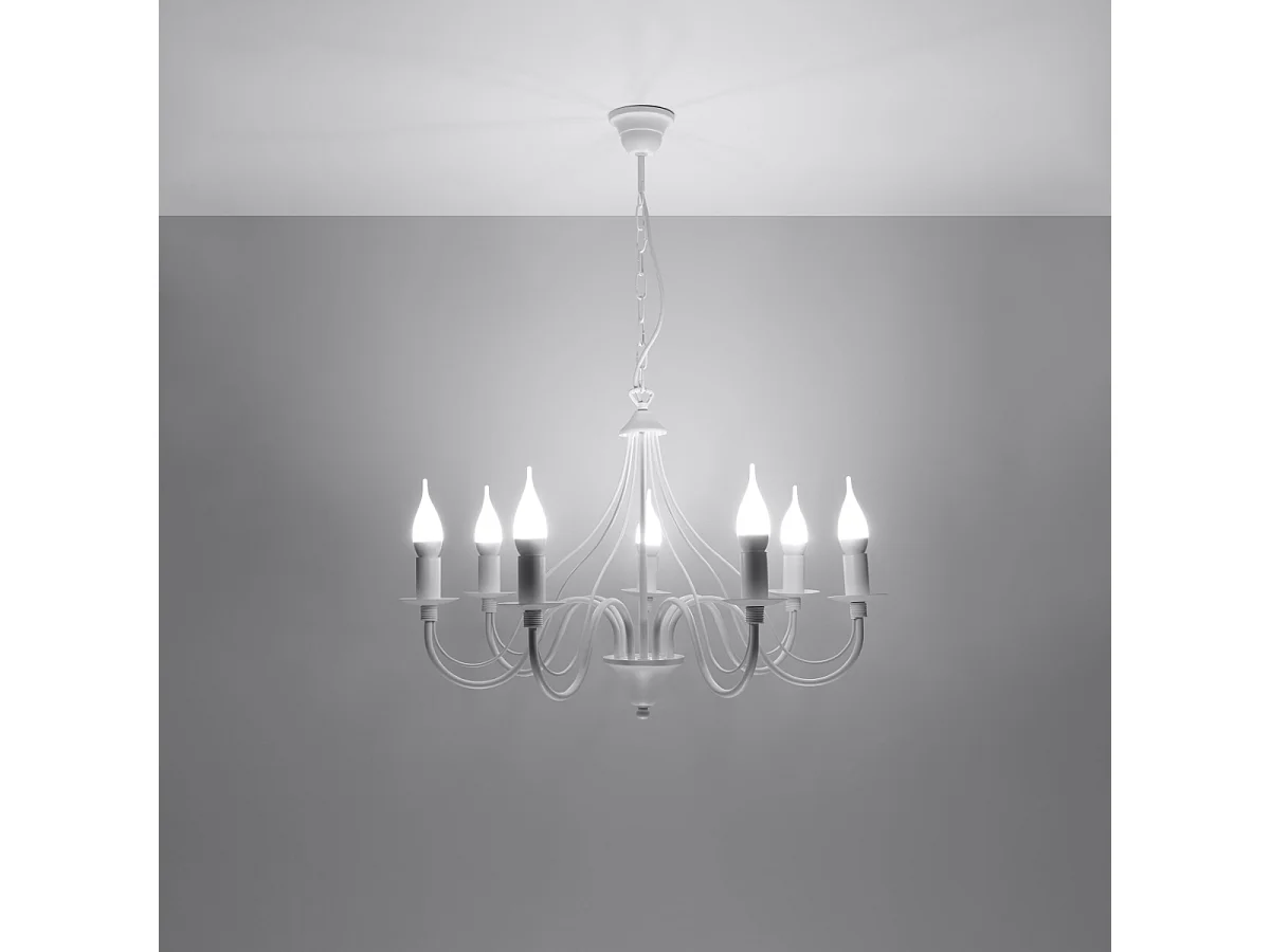 Lustres Vivow moderne en acier - 7 sources lumineuses 4000K - L.60 x H.80 cm - blanc