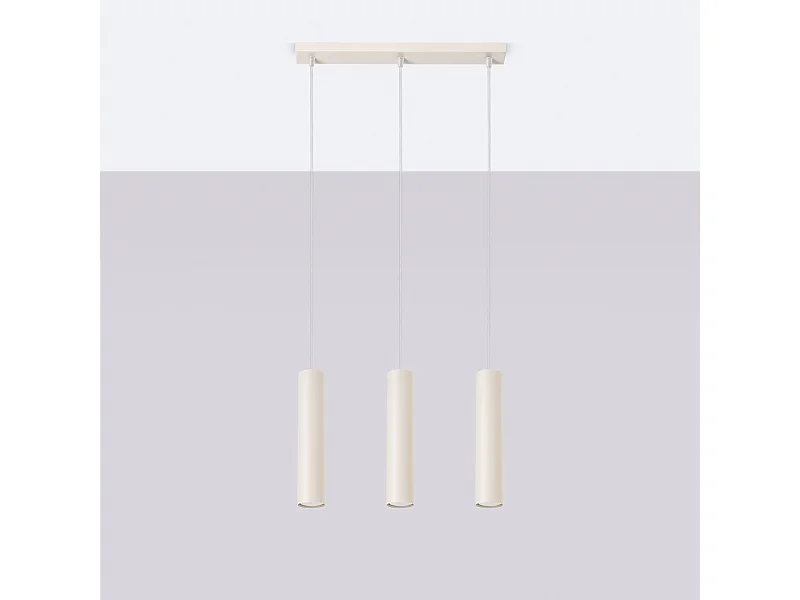 Lampe à suspension Toris grenier en acier - 3 sources lumineuses 4000K - L.45 x H.98 cm - beige