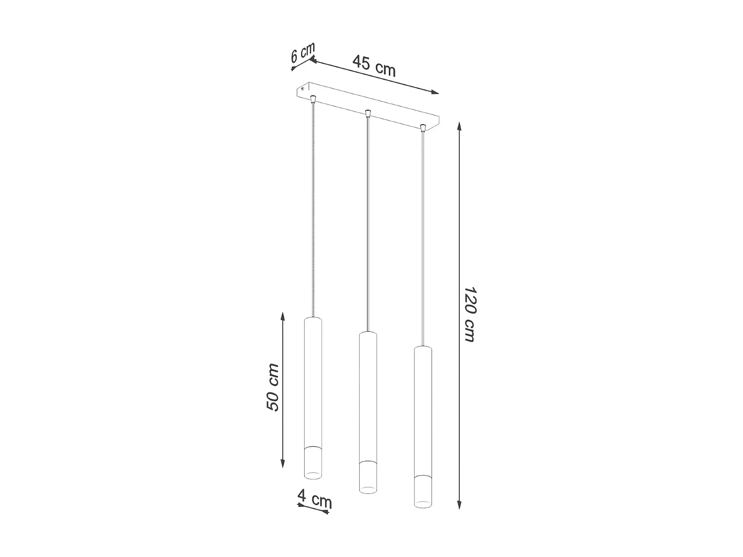 Lampes suspendues Eclim moderne en acier/verre - 3 sources lumineuses 4000K - L.45 x H.120 cm - noir