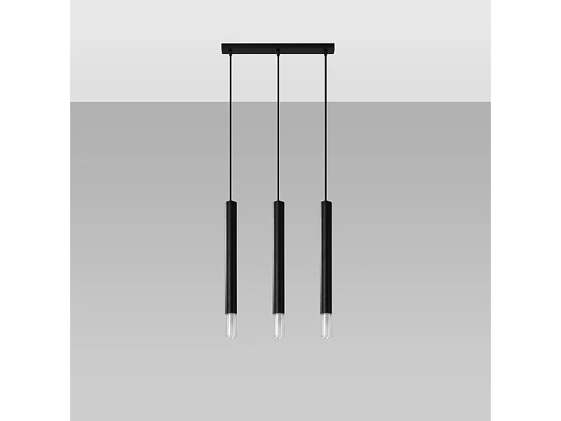 Lampes suspendues Eclim moderne en acier/verre - 3 sources lumineuses 4000K - L.45 x H.120 cm - noir