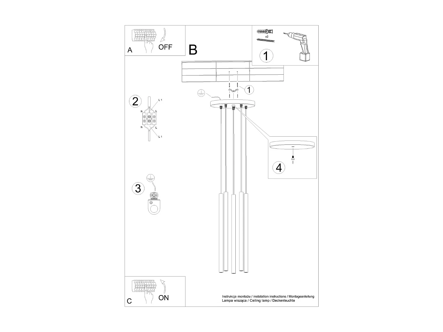 Lampe à suspension Brill moderne en acier - 5 sources lumineuses 4000K - L.25 x H.104 cm - vert olive