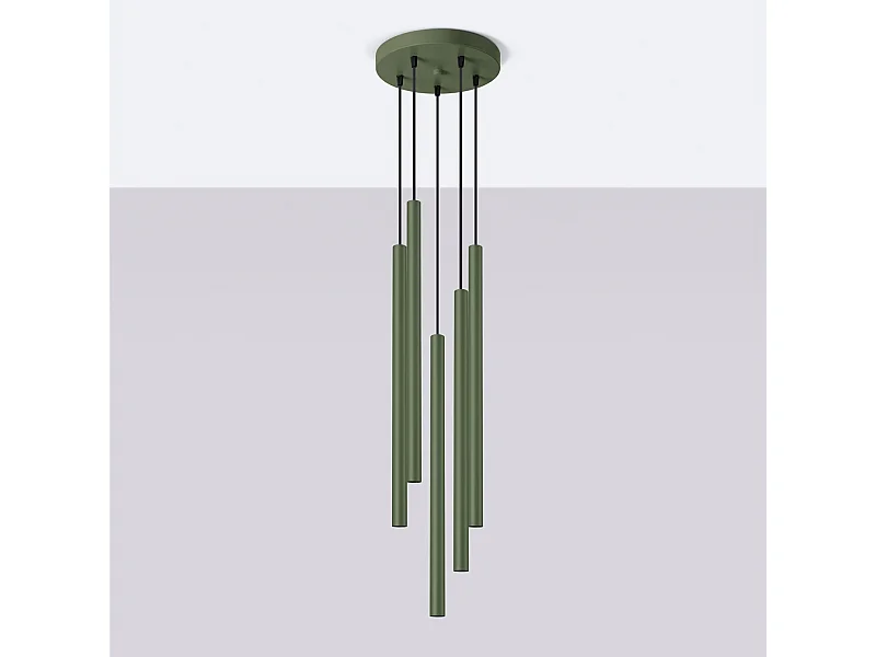 Lampe à suspension Brill moderne en acier - 5 sources lumineuses 4000K - L.25 x H.104 cm - vert olive