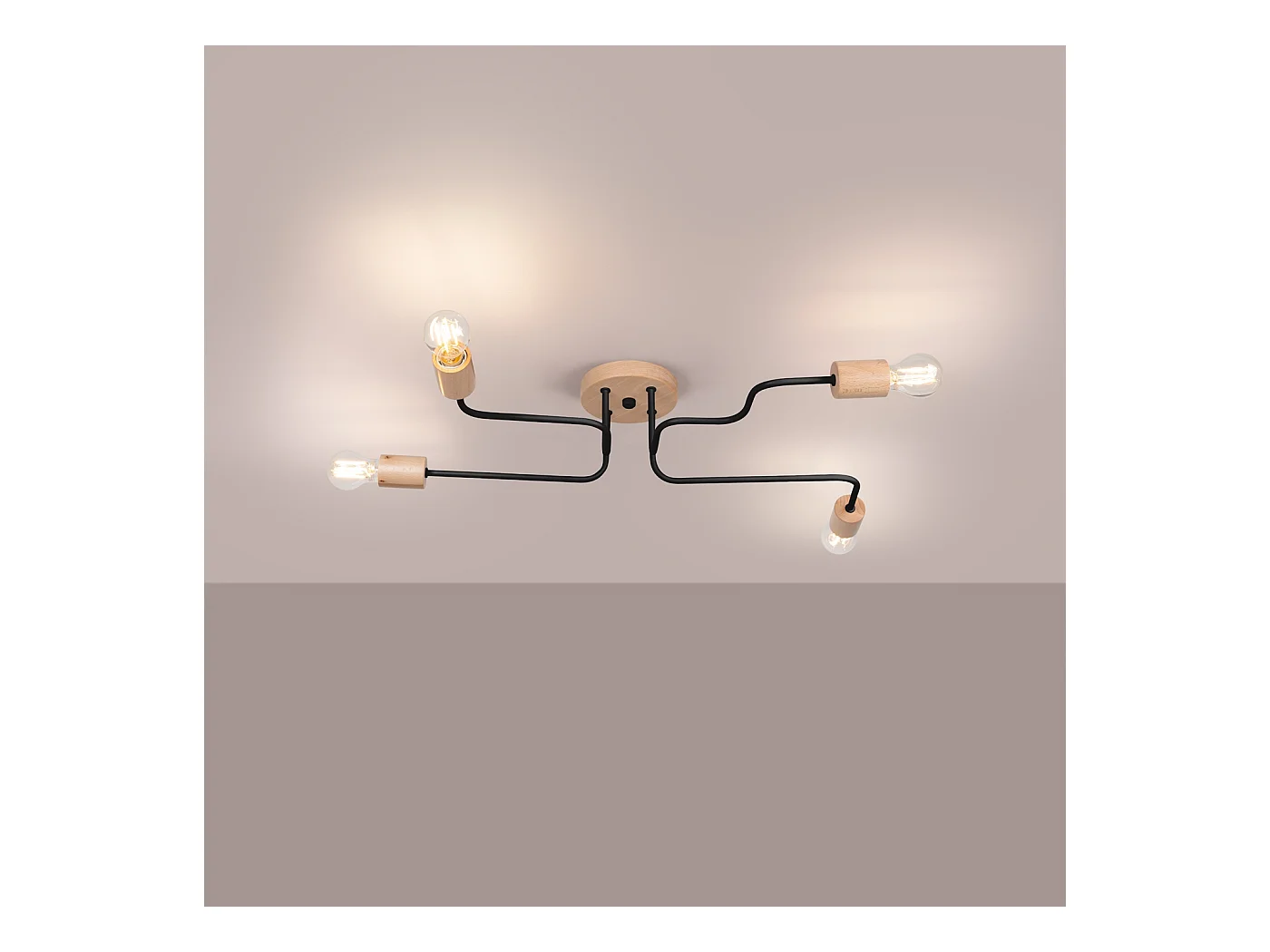 Kronleuchter Zimbo Dachboden aus  Stahl/Holz - 4 lichtquellen 4000K - L.75 x H. cm - schwarz/Naturholz