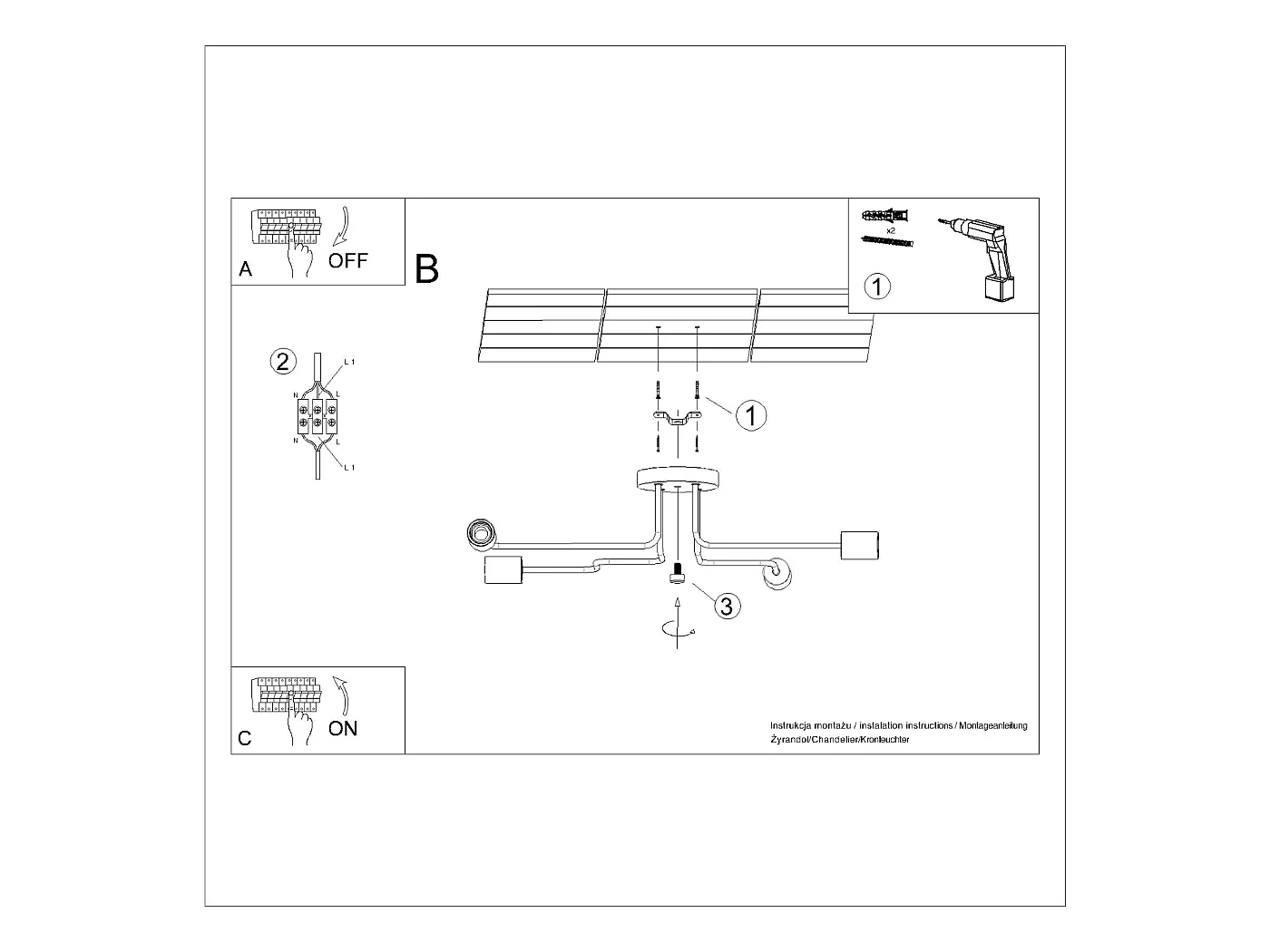 Kronleuchter Zimbo Dachboden aus  Stahl/Holz - 4 lichtquellen 4000K - L.75 x H. cm - schwarz/Naturholz