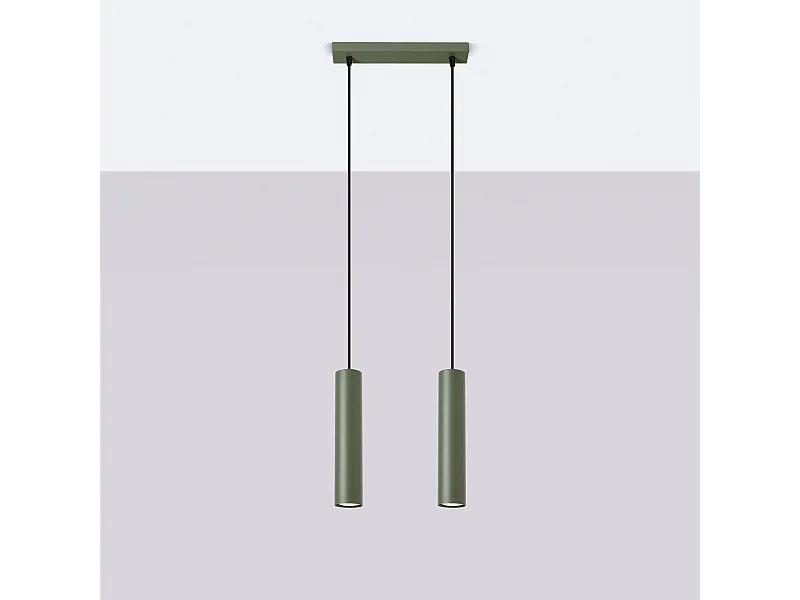 Lampa wisząca loft Toris, stal - 2 źródło światła 4000K - L.30 x H.105 cm - zielony oliwkowy