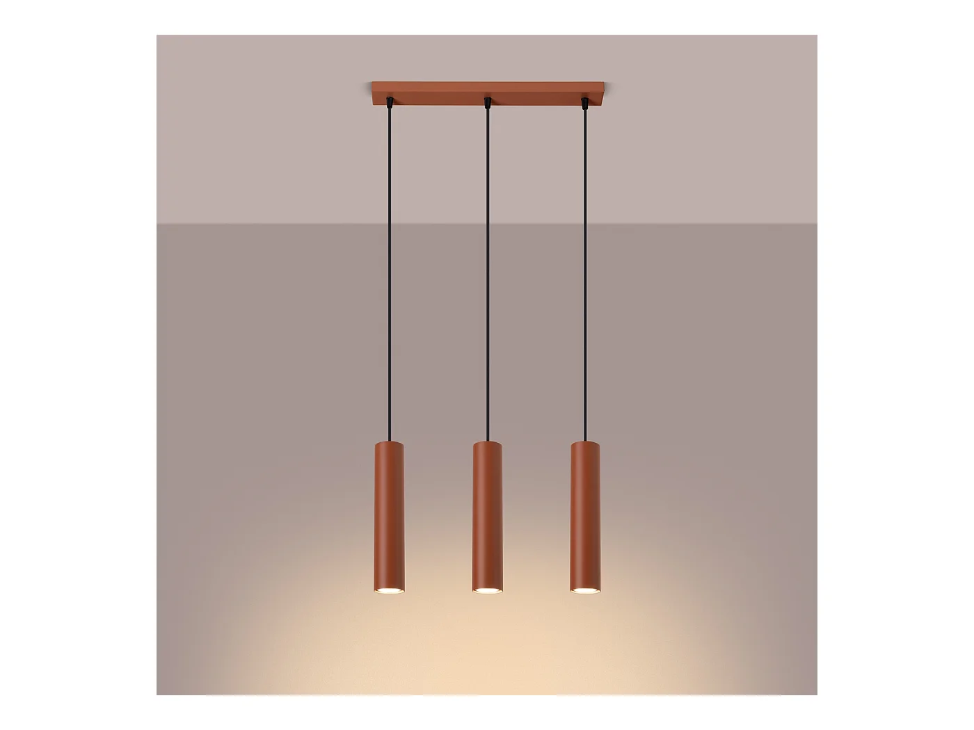 Lampa wisząca loft Toris, stal - 3 źródło światła 4000K - L.45 x H.98 cm - ochra czerwona