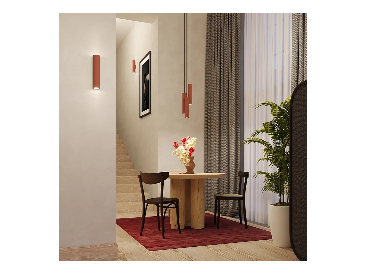 Lampa wisząca loft Toris, stal - 3 źródło światła 4000K - L.45 x H.98 cm - ochra czerwona