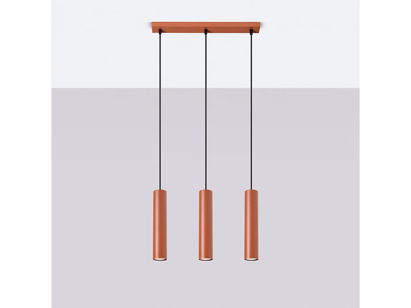 Lampe à suspension Toris grenier en acier - 3 sources lumineuses 4000K - L.45 x H.98 cm - ocre rouge