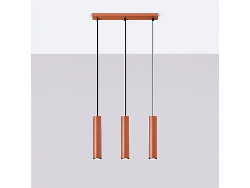 Lampe à suspension Toris grenier en acier - 3 sources lumineuses 4000K - L.45 x H.98 cm - ocre rouge