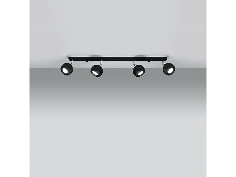 Plafonniers Rayis moderne en acier - 4 sources lumineuses 3000K - L.80 x H.16 cm - noir