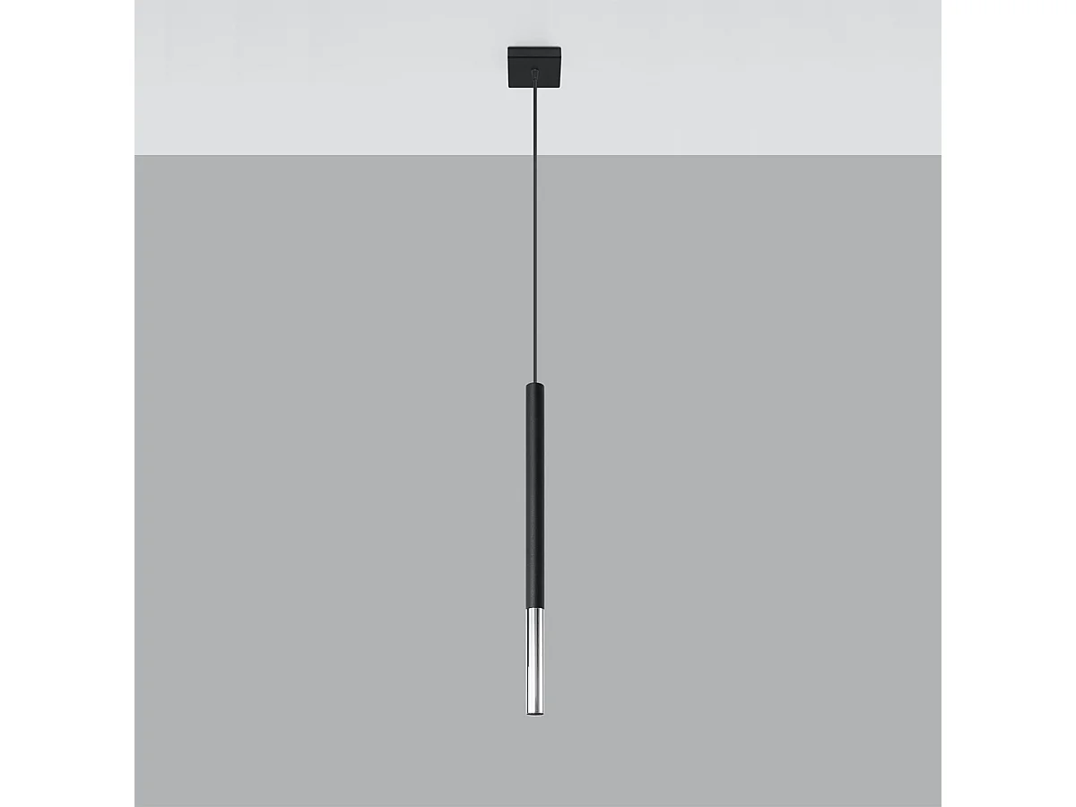 Lampes suspendues Flar moderne en acier - 1 sources lumineuses 3000K - L.8 x H.100 cm - noir/chromé