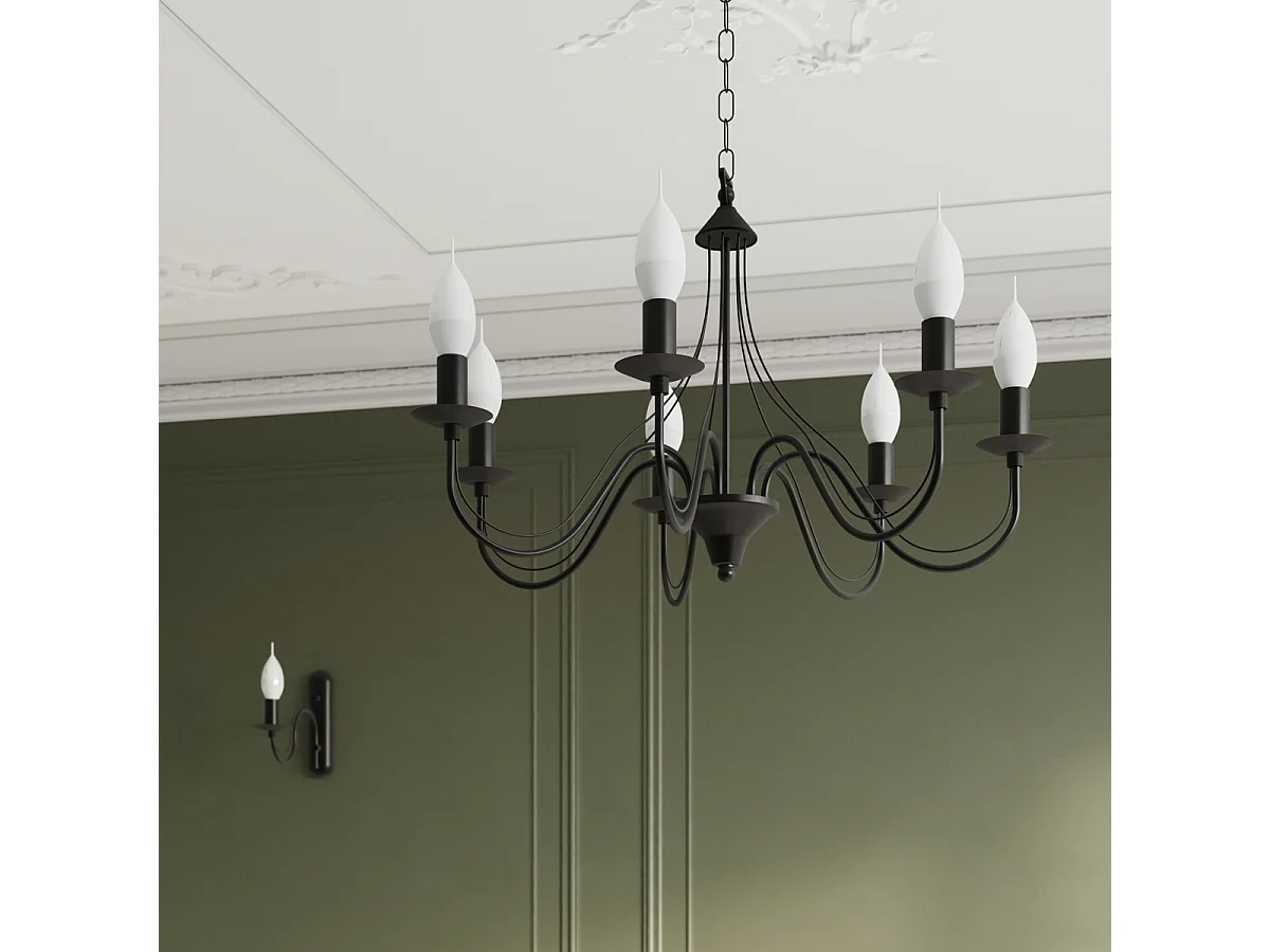 Lustres Vivow moderne en acier - 7 sources lumineuses 3000K - L.60 x H.80 cm - noir