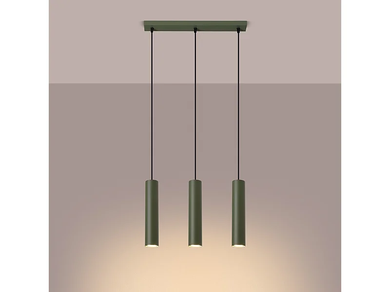 Lampa wisząca loft Toris, stal - 3 źródło światła 3000K - L.45 x H.98 cm - zielony oliwkowy