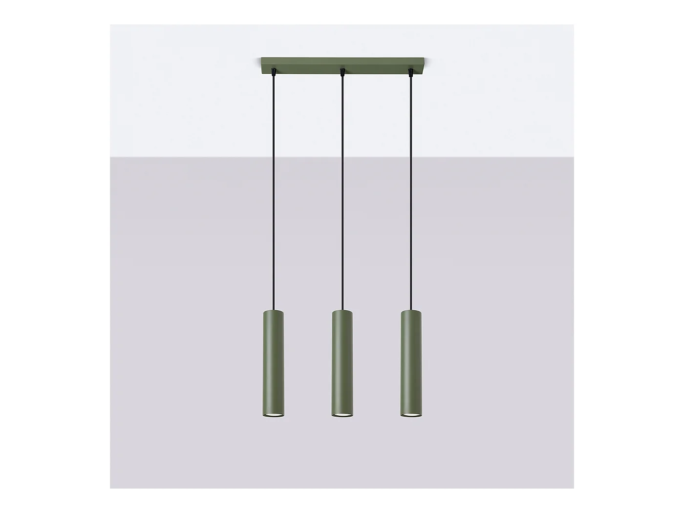 Lampa wisząca loft Toris, stal - 3 źródło światła 3000K - L.45 x H.98 cm - zielony oliwkowy