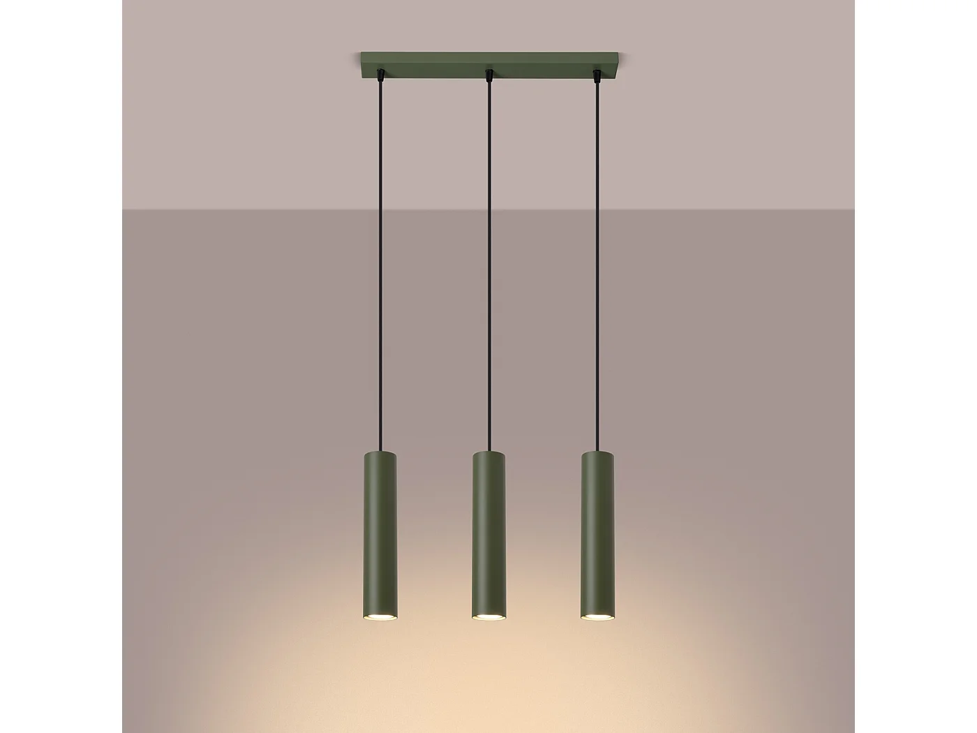 Lampe à suspension Toris grenier en acier - 3 sources lumineuses 3000K - L.45 x H.98 cm - vert olive
