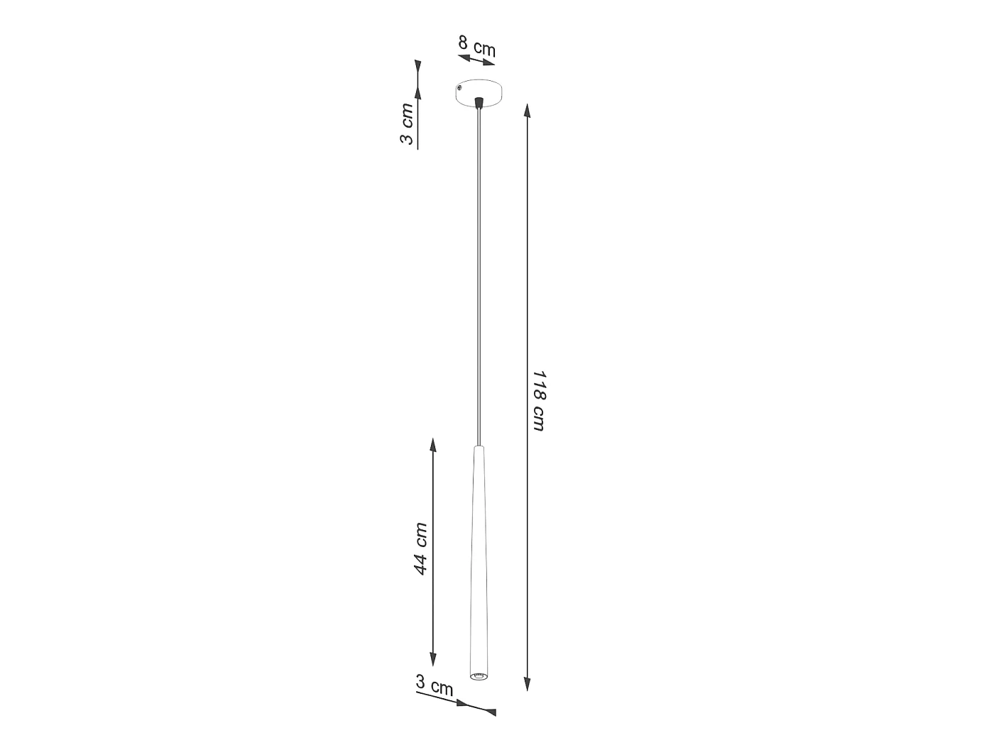 Lampada a sospensione Euphora moderno di acciaio - 1 sorgenti luminose 4000K - L.8 x A.118 cm - nero