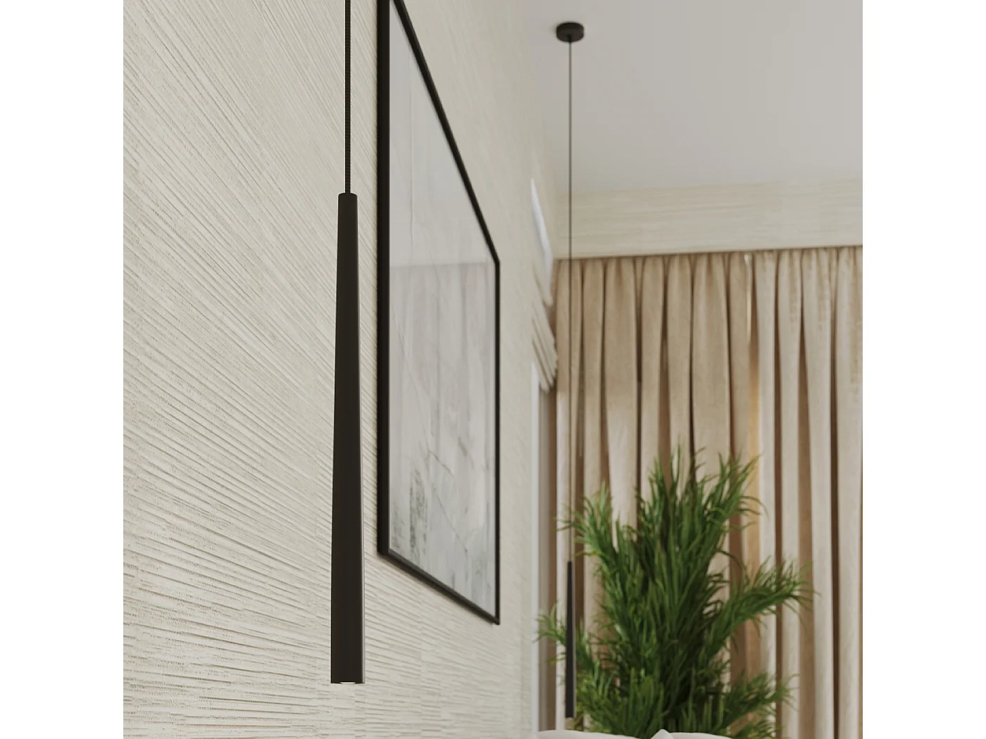 Lampada a sospensione Euphora moderno di acciaio - 1 sorgenti luminose 4000K - L.8 x A.118 cm - nero
