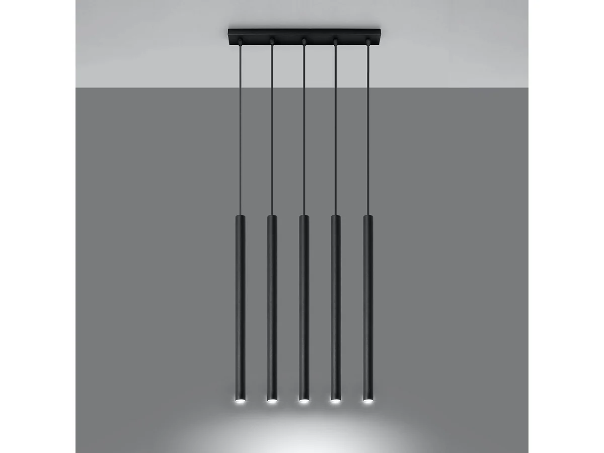 Lampes suspendues Brill moderne en acier - 5 sources lumineuses 3000K - L.45 x H.90 cm - noir