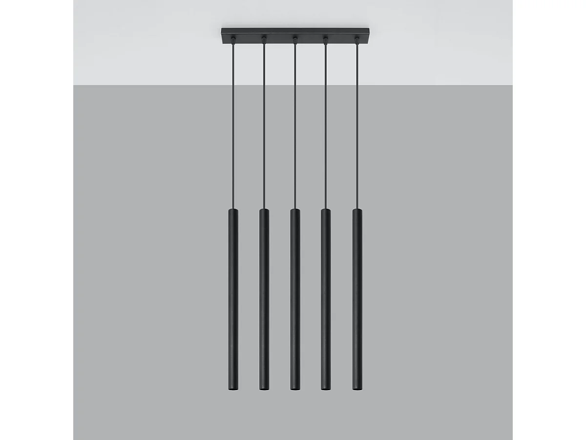 Lampes suspendues Brill moderne en acier - 5 sources lumineuses 3000K - L.45 x H.90 cm - noir