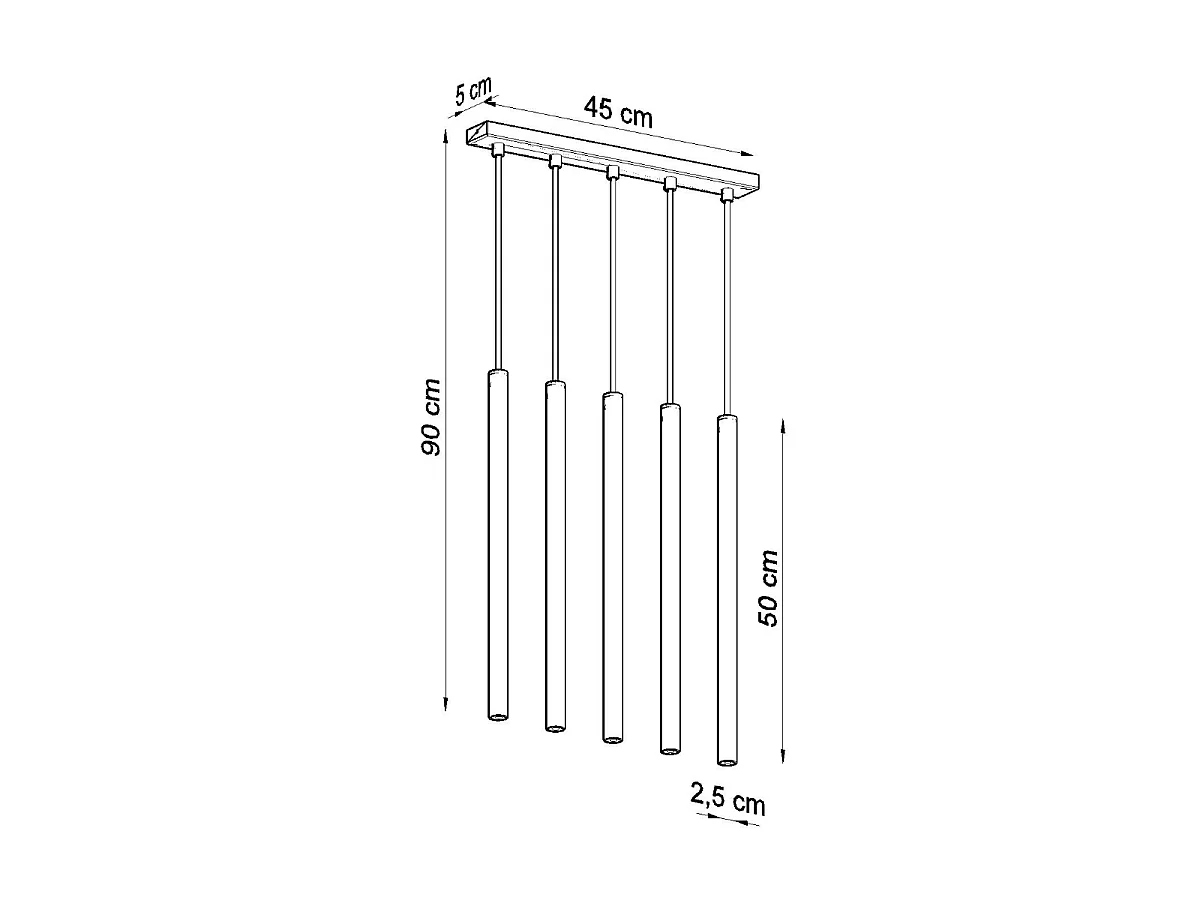 Lampes suspendues Brill moderne en acier - 5 sources lumineuses 3000K - L.45 x H.90 cm - noir