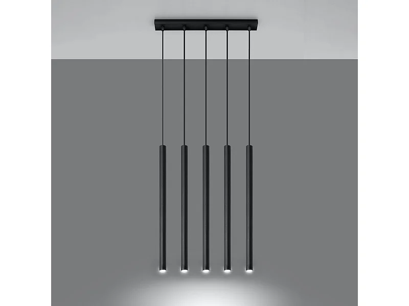 Lampes suspendues Brill moderne en acier - 5 sources lumineuses 3000K - L.45 x H.90 cm - noir