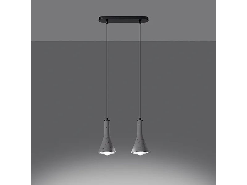 Lampes suspendues Lum moderne en béton - 2 sources lumineuses 3000K - L.34 x H.113 cm - gris