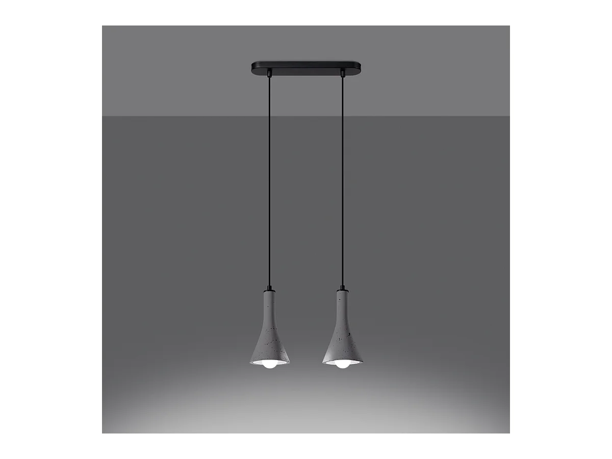Lampes suspendues Lum moderne en béton - 2 sources lumineuses 3000K - L.34 x H.113 cm - gris