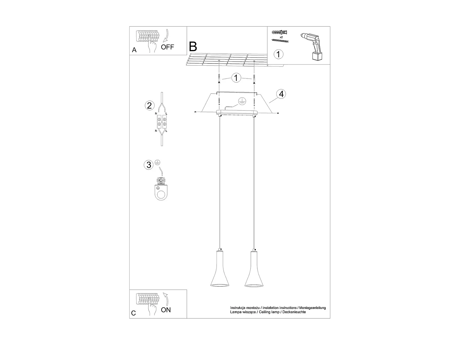Lampes suspendues Lum moderne en béton - 2 sources lumineuses 3000K - L.34 x H.113 cm - gris