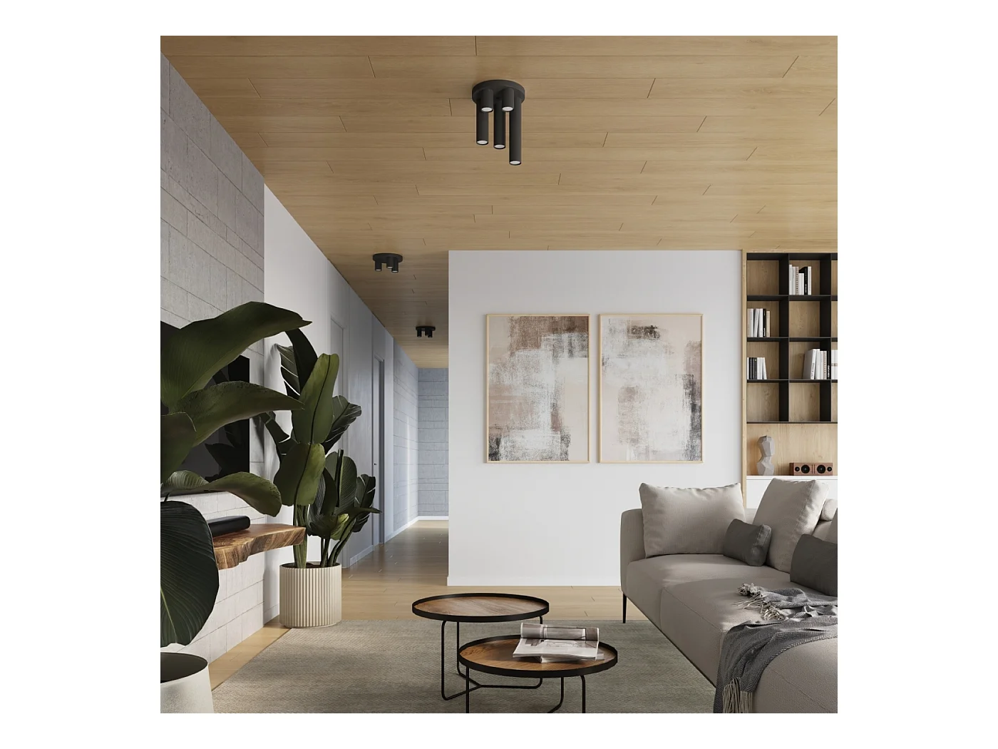 Lampada da soffitto Toris moderno di acciaio - 3 sorgenti luminose 4000K - L.25 x A.12 cm - nero