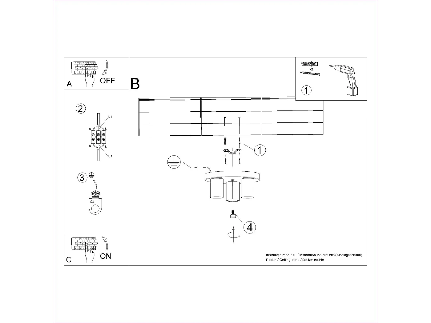 Plafonnier Toris moderne en acier - 3 sources lumineuses 4000K - L.25 x H.12 cm - noir