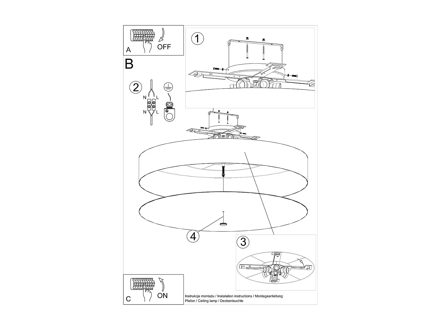 Plafondlampen Kalmaris minimalistisch van  - 6 lichtbronnen 3000K - L.100 x H.20 cm - zwart