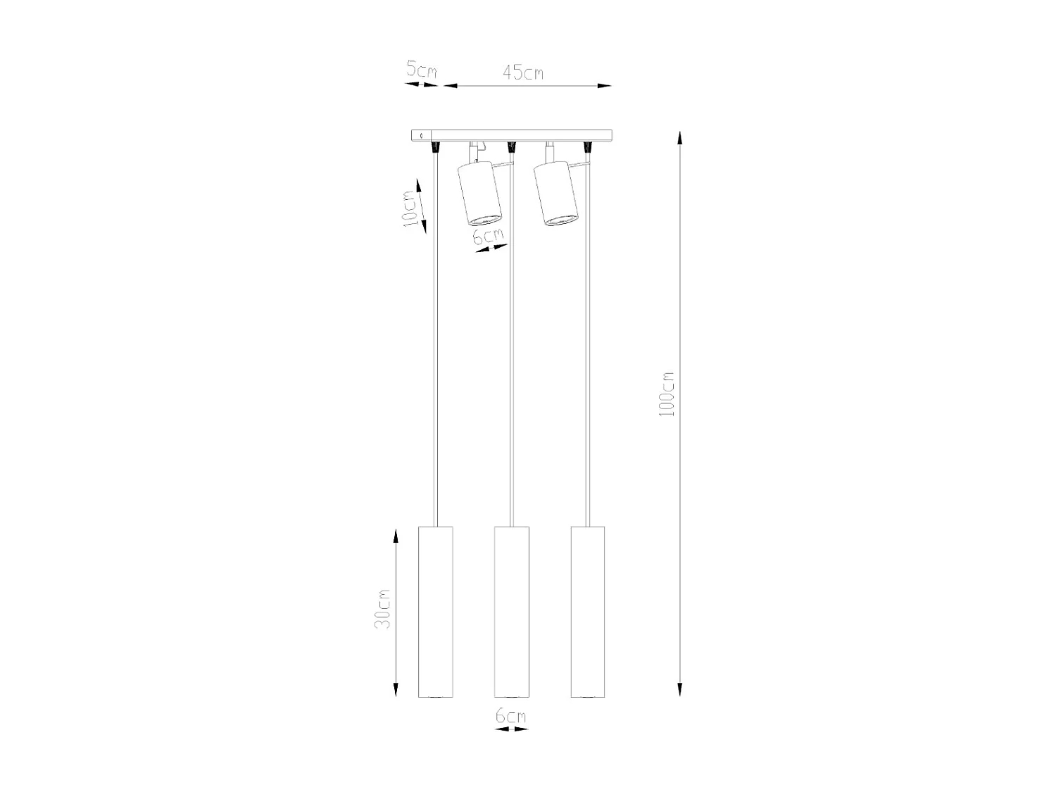 Lampes suspendues Briix moderne en acier - 5 sources lumineuses 4000K - L.45 x H.100 cm - blanc