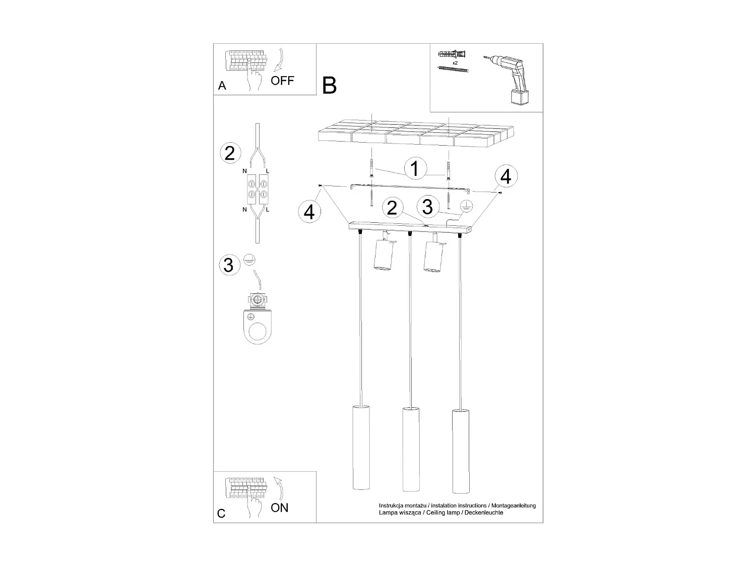 Lampes suspendues Briix moderne en acier - 5 sources lumineuses 4000K - L.45 x H.100 cm - blanc