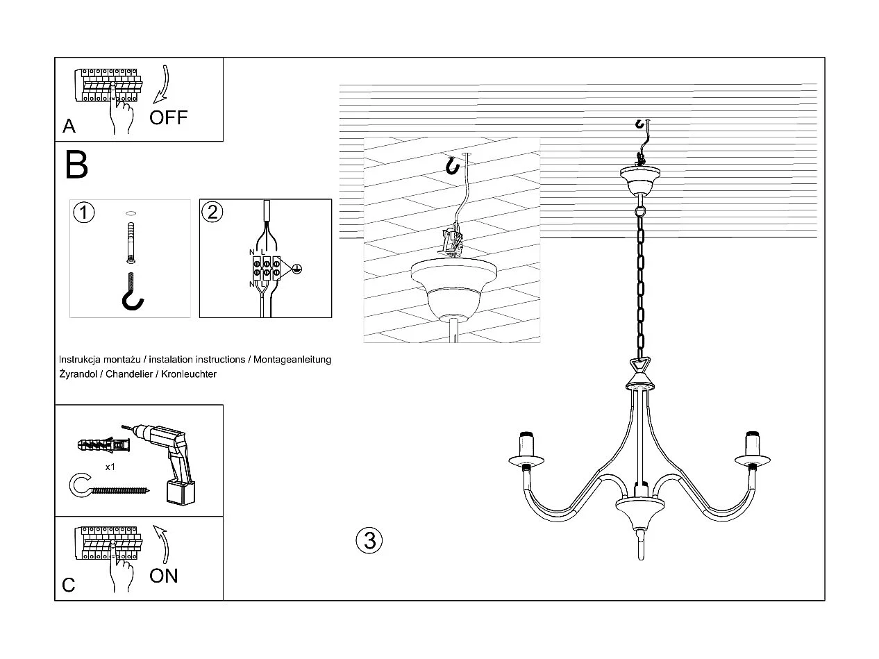Lustres Vivow moderne en acier - 3 sources lumineuses 3000K - L.60 x H.80 cm - noir