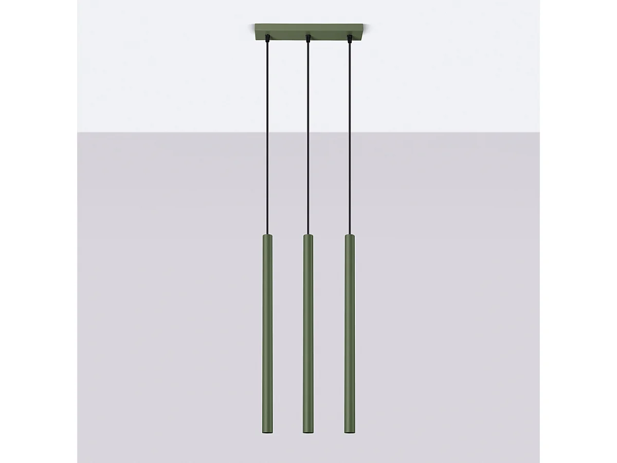 Lampe à suspension Brill moderne en acier - 3 sources lumineuses 3000K - L.30 x H.94 cm - vert olive