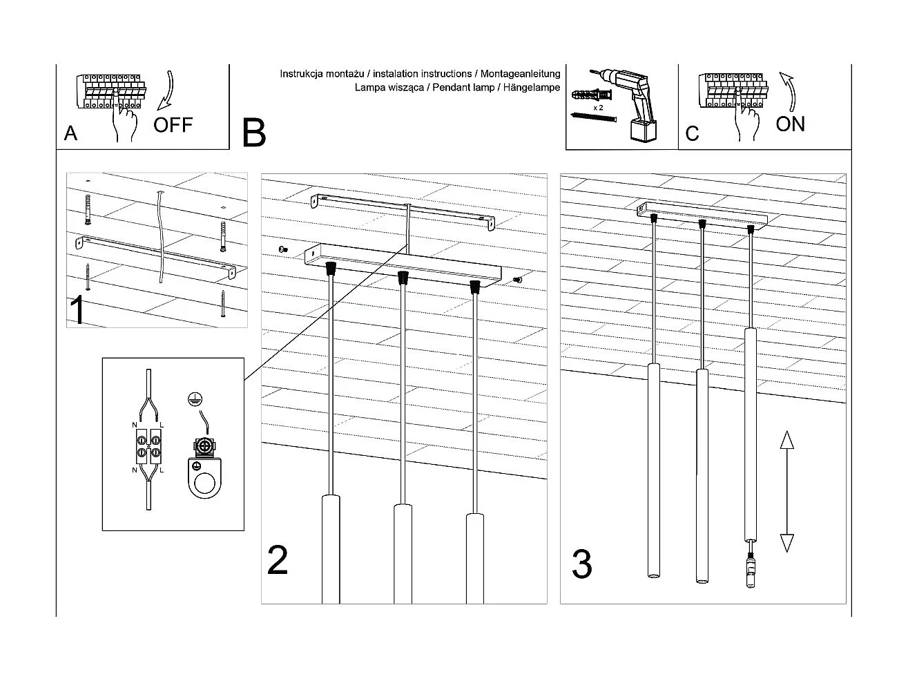 Lampe à suspension Brill moderne en acier - 3 sources lumineuses 3000K - L.30 x H.94 cm - vert olive