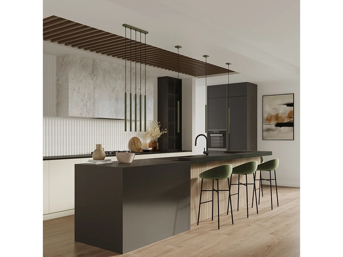 Lampe à suspension Brill moderne en acier - 3 sources lumineuses 3000K - L.30 x H.94 cm - vert olive