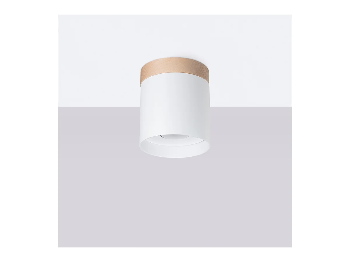 Plafonnier Zyn scandinave en bois/aluminium - 1 sources lumineuses 3000K - L.12 x H.14 cm - blanc/bois naturel