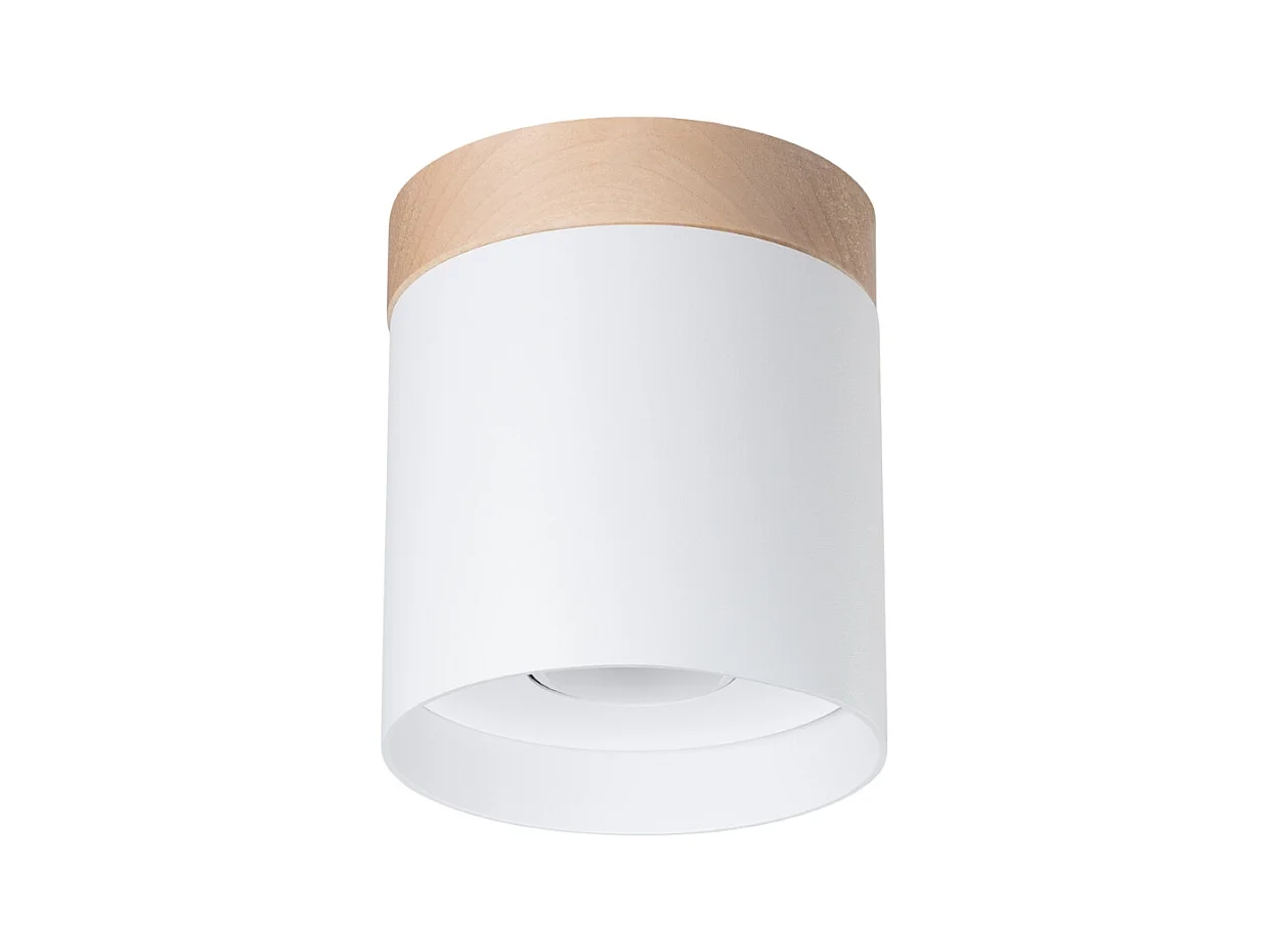 Plafonnier Zyn scandinave en bois/aluminium - 1 sources lumineuses 3000K - L.12 x H.14 cm - blanc/bois naturel