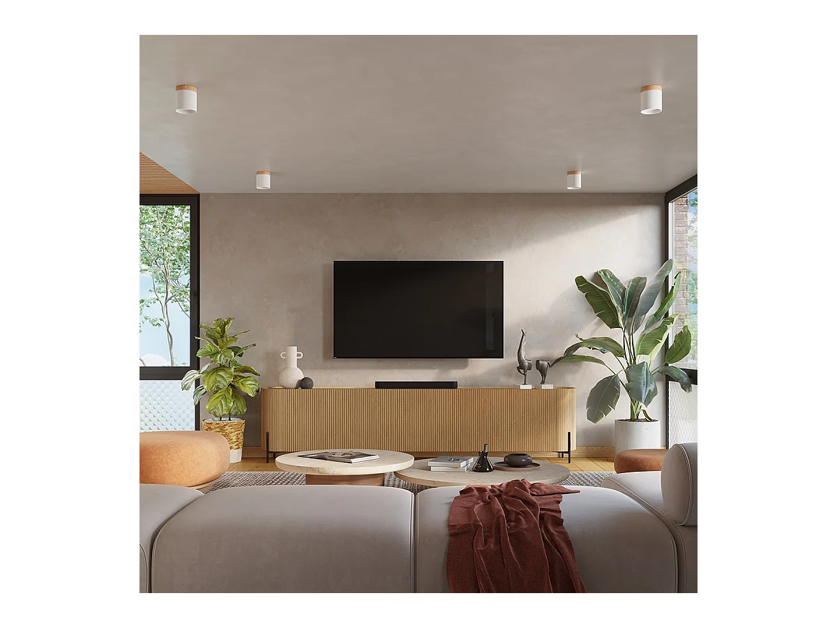 Plafonnier Zyn scandinave en bois/aluminium - 1 sources lumineuses 3000K - L.12 x H.14 cm - blanc/bois naturel