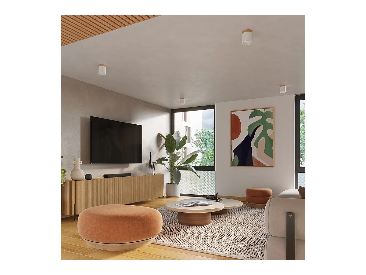 Plafonnier Zyn scandinave en bois/aluminium - 1 sources lumineuses 3000K - L.12 x H.14 cm - blanc/bois naturel