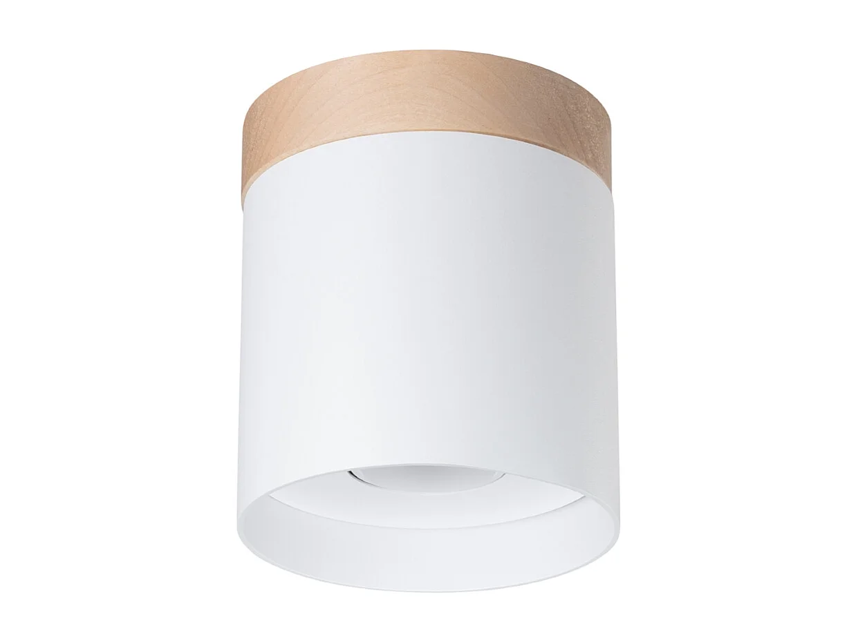 Plafonnier Zyn scandinave en bois/aluminium - 1 sources lumineuses 3000K - L.12 x H.14 cm - blanc/bois naturel