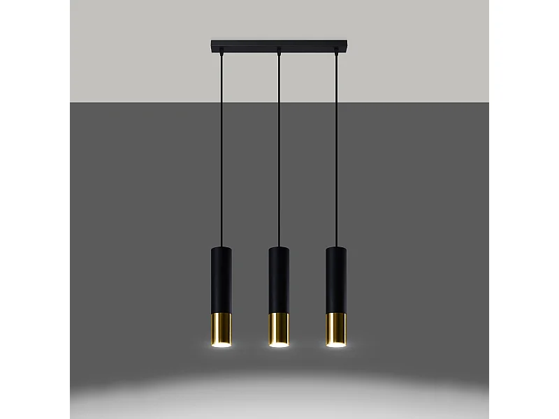 Hanglampen Zarpex modern van  - 3 lichtbronnen 3000K - L.45 x H.90 cm - zwart goud