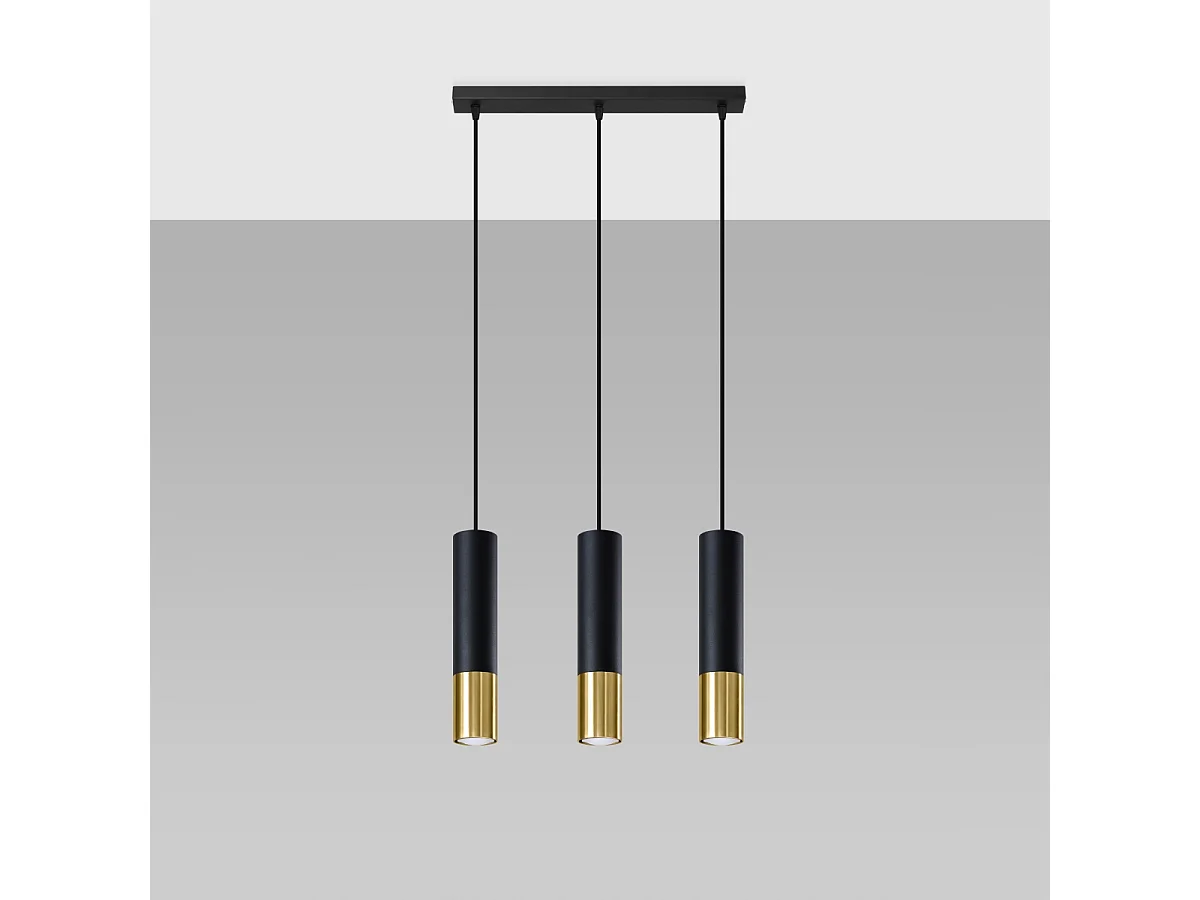 Lampes suspendues Zarpex moderne en acier - 3 sources lumineuses 3000K - L.45 x H.90 cm - or noir