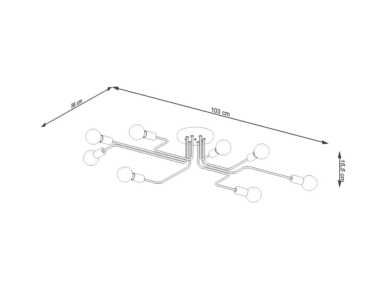 Plafondlampen Infinix industrieel van  - 8 lichtbronnen 3000K - L.103 x H.15,5 cm - zwart